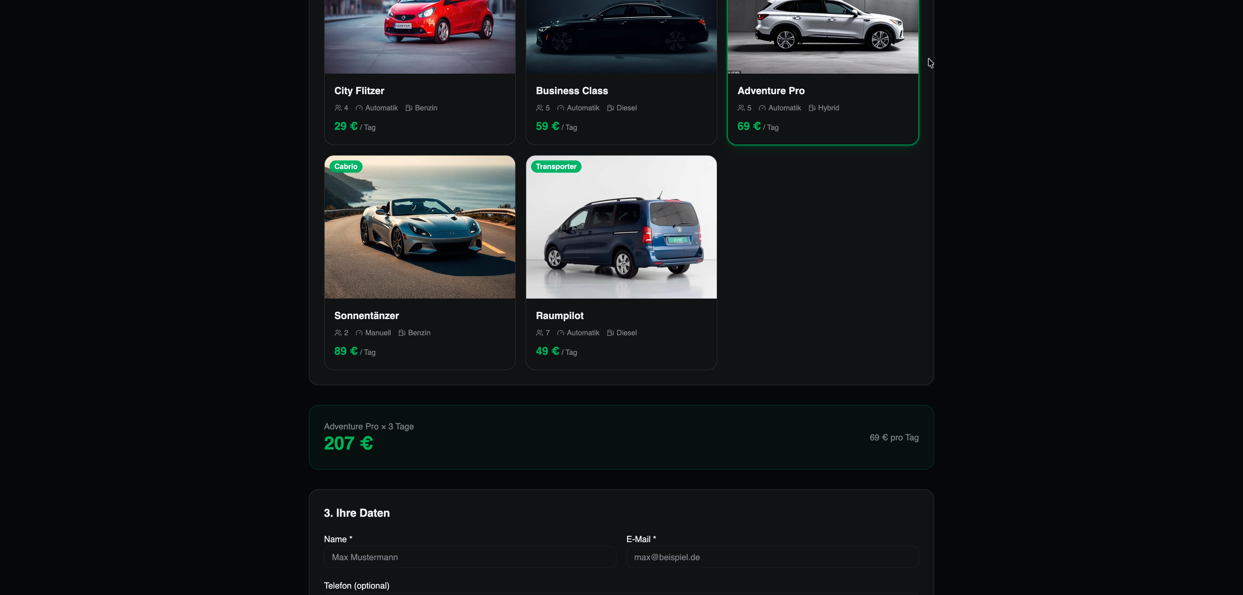 RentFux - Dunkles Layout Autovermietung – Bild 2