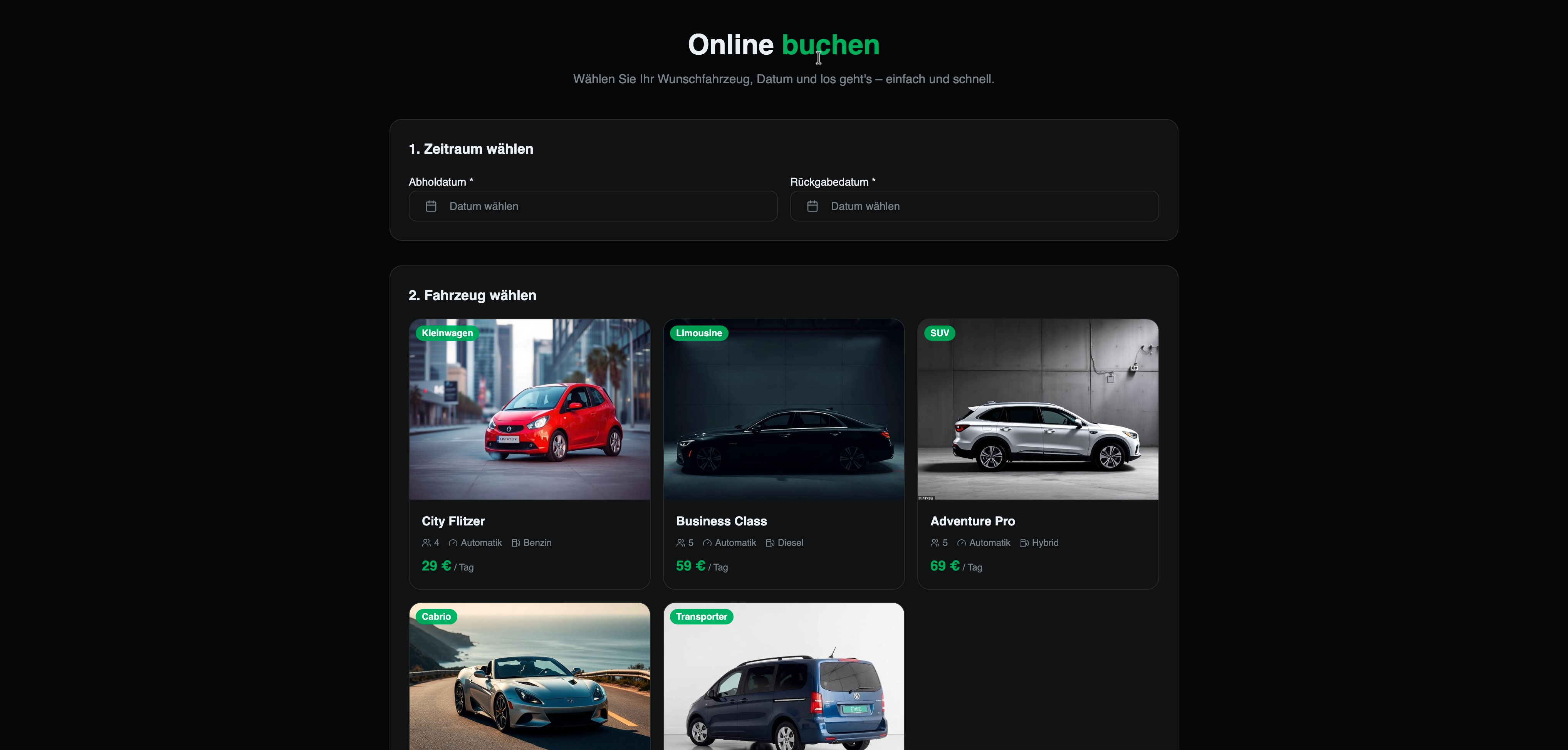 RentFux - Dunkles Layout Autovermietung – Bild 1