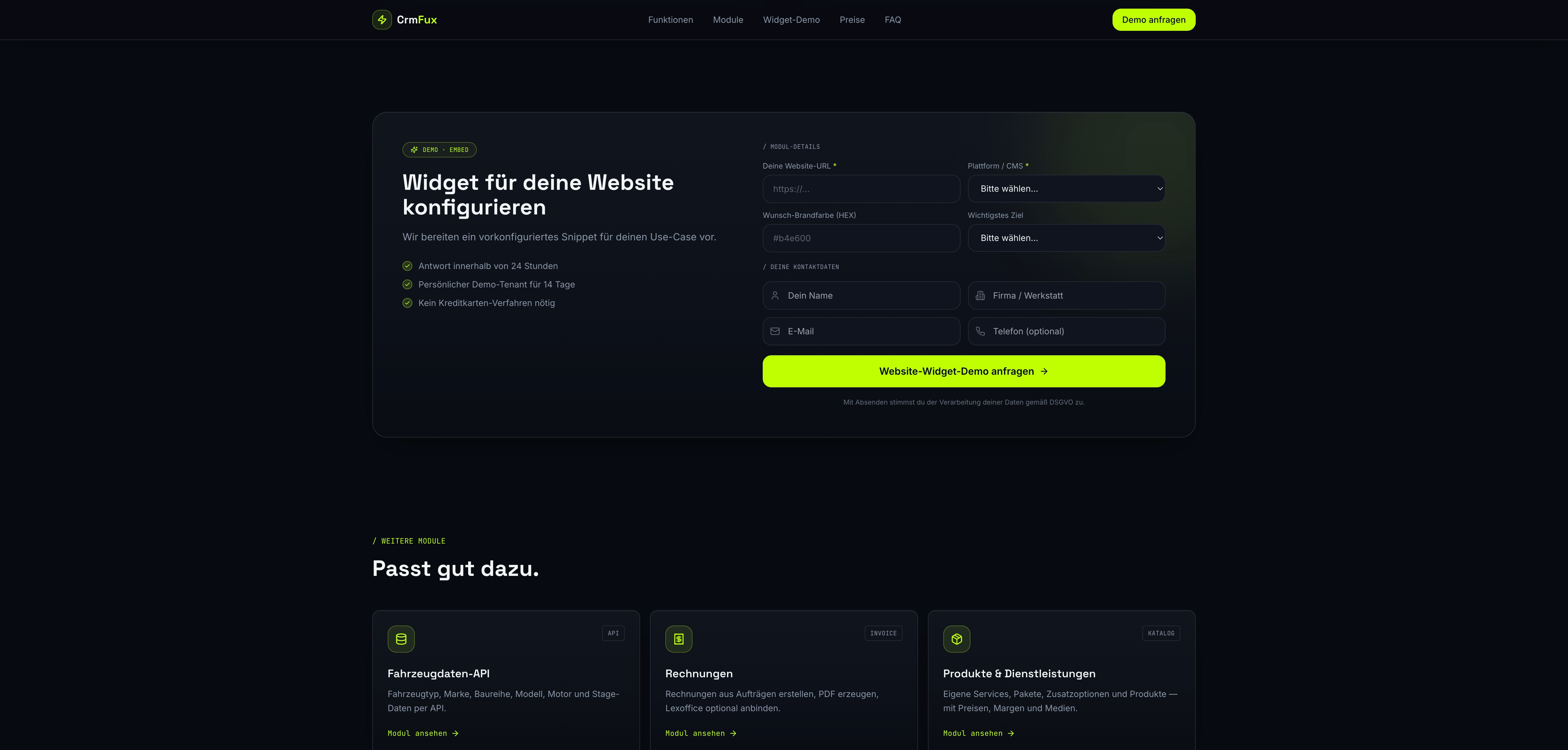 Das Dashboard bündelt Lead-Management und Fahrzeugdaten für optimierte Workflows in Tuning-Betrieben und Werkstätten.