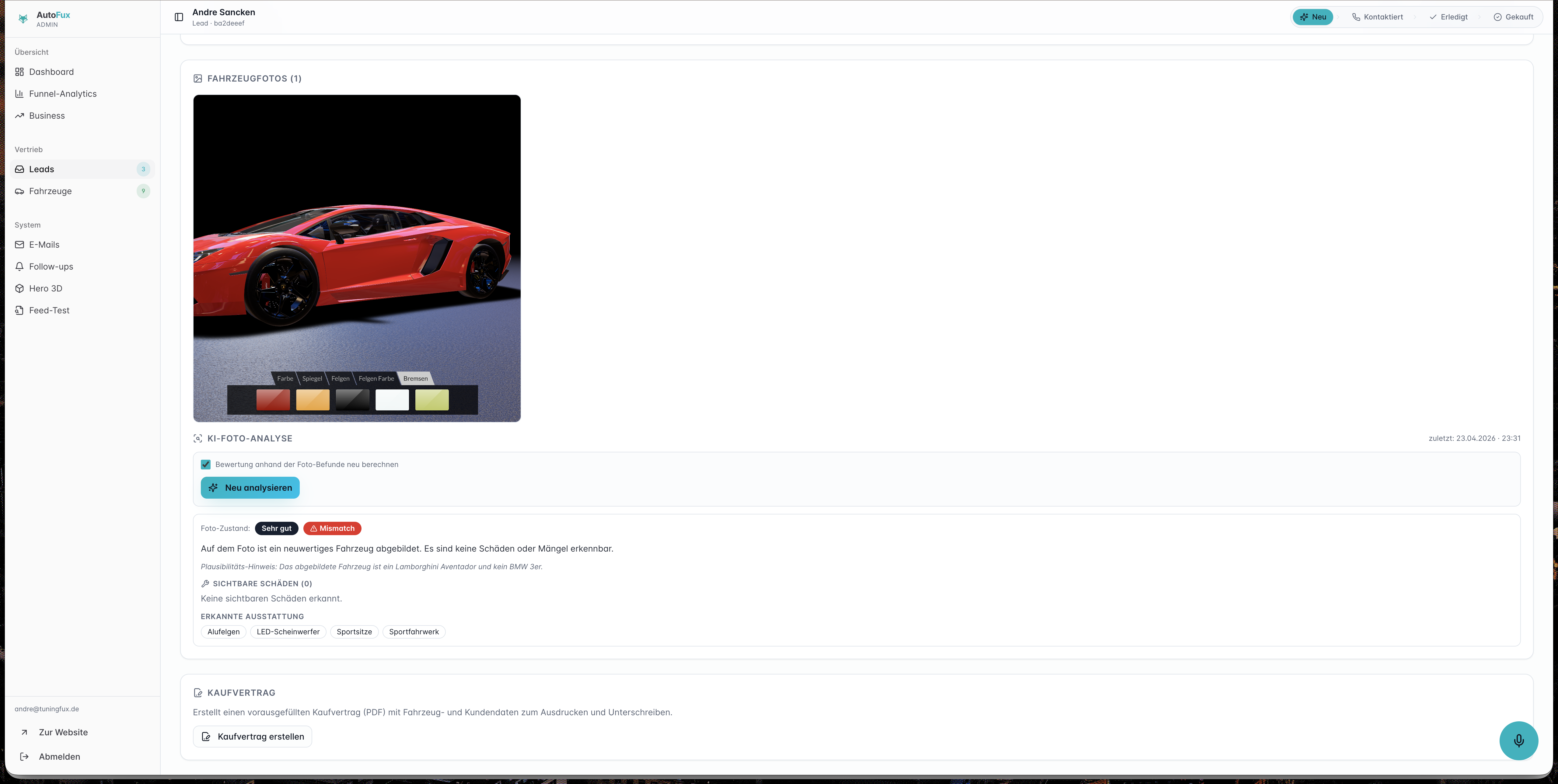 Das Cloud-Dashboard von AutoFux visualisiert Bestandsanalysen in Echtzeit zur Reduzierung von Fahrzeugstandzeiten.
